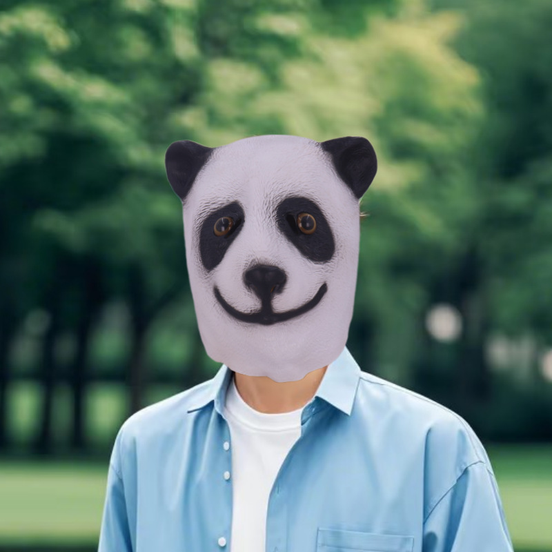 Halloween divertido panda gigante látex animal casco mascarada linda máscara en vivo accesorios de juego de fiesta