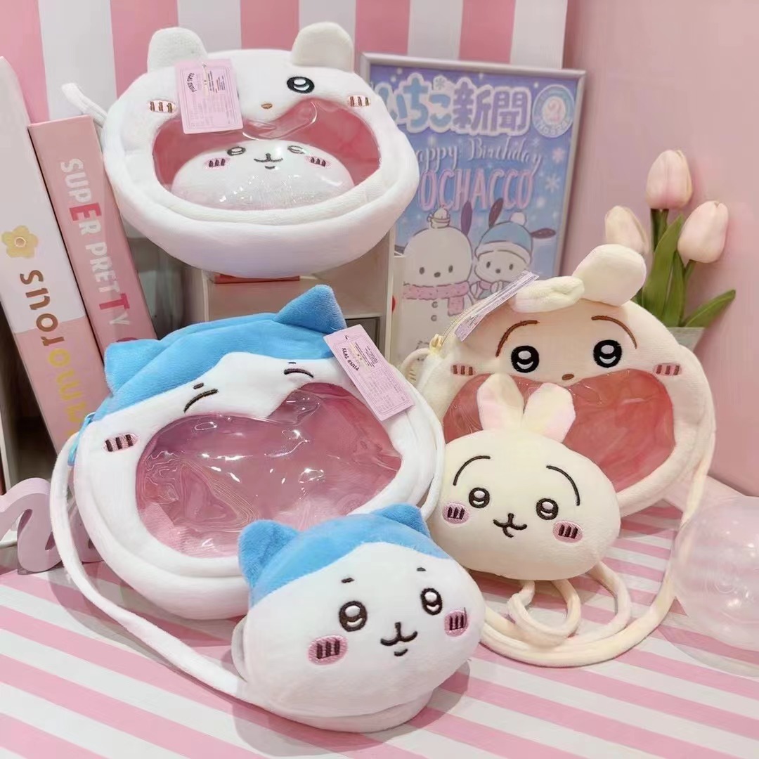 可爱卡通斜挎包小吉小兔小猫玩偶包手机包单肩痛包大头笑脸女孩