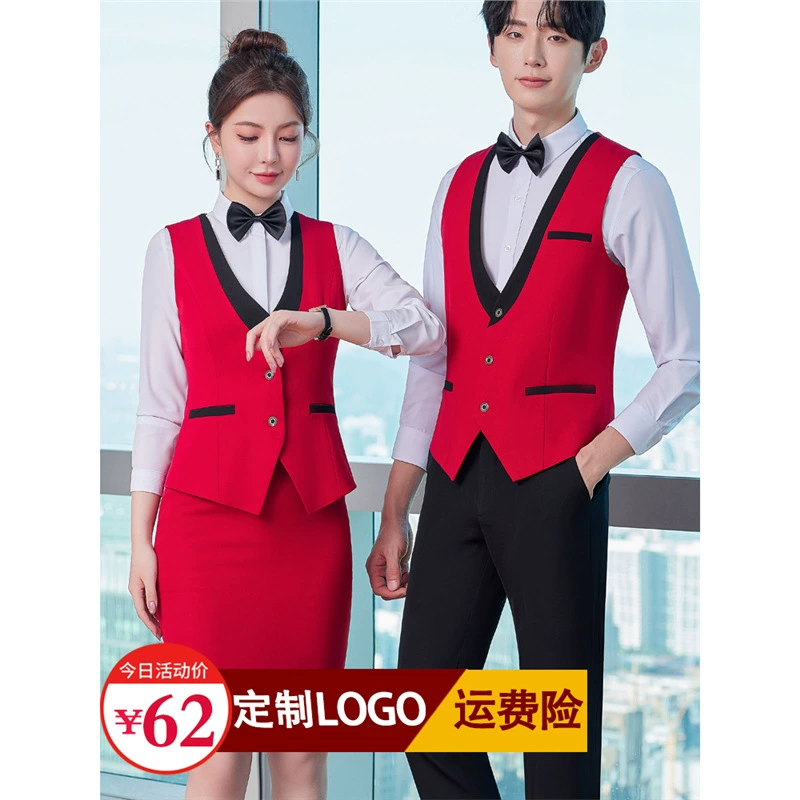 Красный жилет на стойке регистрации отеля Qingyi мяч KTV клуб профессиональный костюм для мужчин и женщин