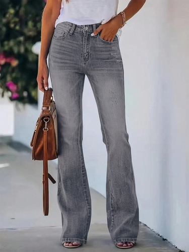 Best-selling European and American bell-bottom stretch jeans for women, Temu stretch pants