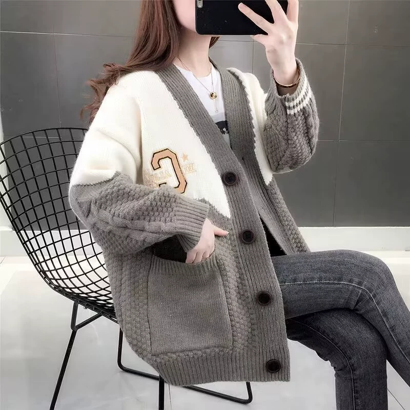Демисезонный свитер, модный вязаный кардиган, AliExpress, (кросс-бордерная торговля), с вышивкой