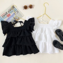 Girls' Summer Short-Sleeve Shirt: Chic, Trendy Kids' Top with Elegant Ruffled Design—Korean-Style Doll-Like Cake Dress