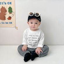 ins婴幼儿打底衫春秋季新款男女宝宝外出白色字母T恤小童长袖上衣