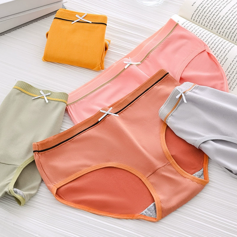 Трансграничное женское дышащее нижнее белье со средней талией, японские милые однотонные треугольные шорты для девочек, голова