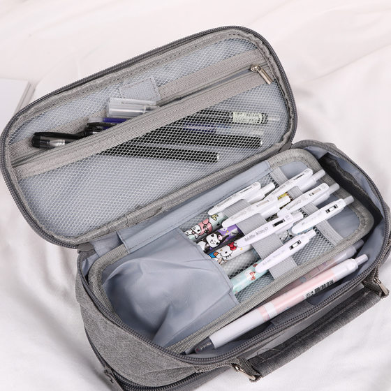 Large capacity double-layer pencil case high-looking pencil case for primary and secondary school students Japanese simple portable zipper stationery storage bag
