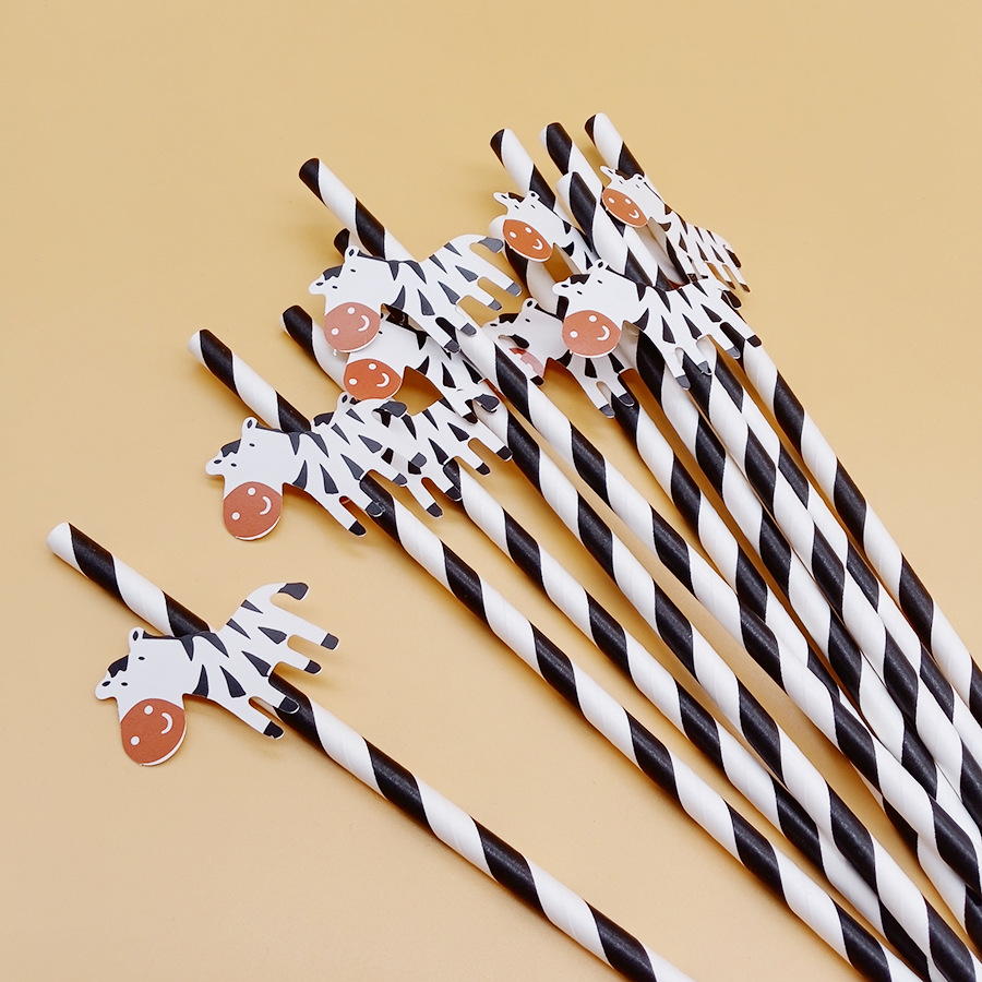 Fiesta transfronteriza decoración creativa de paja vaca animal cebra de papel paja desechable decoración de bebidas
