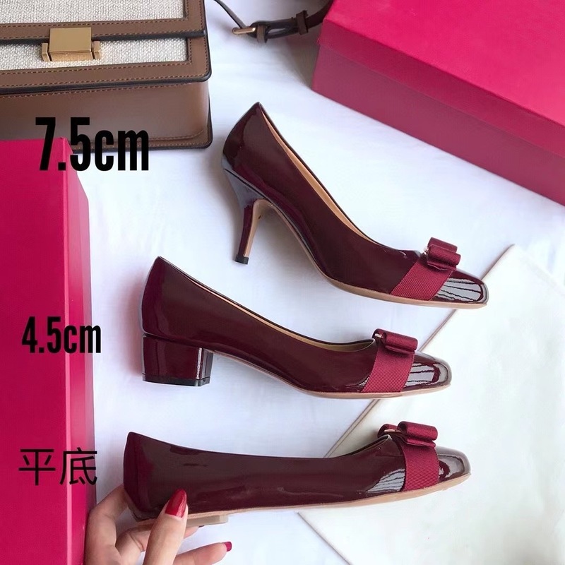 高版春季新款小红鞋圆头舒适蝴蝶结单鞋粗跟平底漆皮法式女婚鞋女|undefined