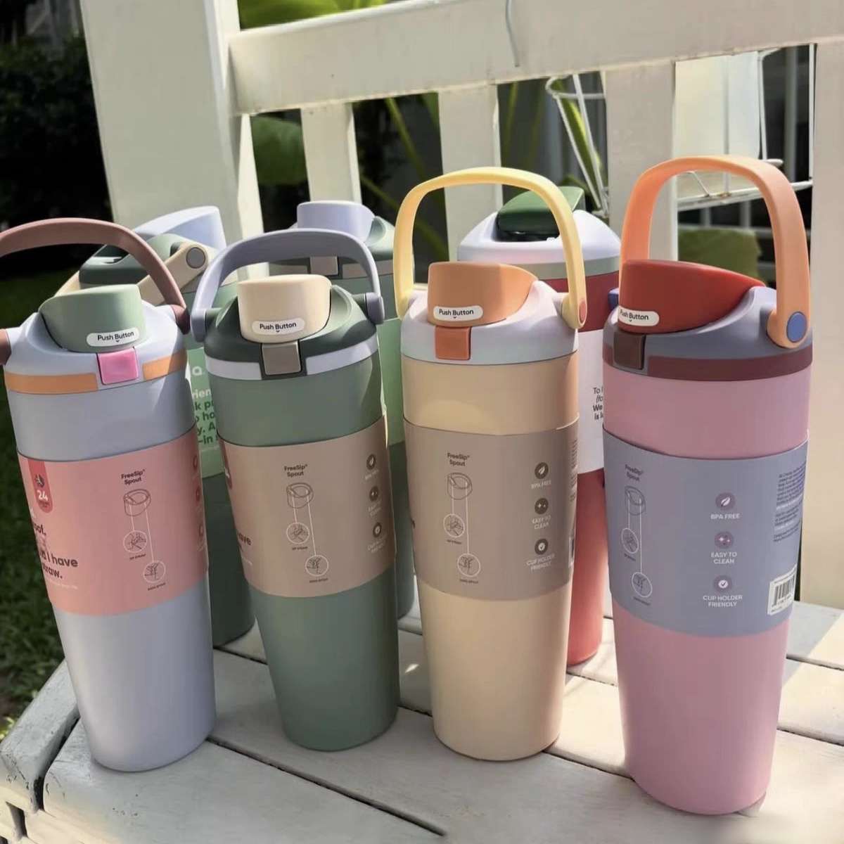 대용량 30oz 스테인리스 손잡이 빨대 텀블러 야외 운동용 보온보냉 물병