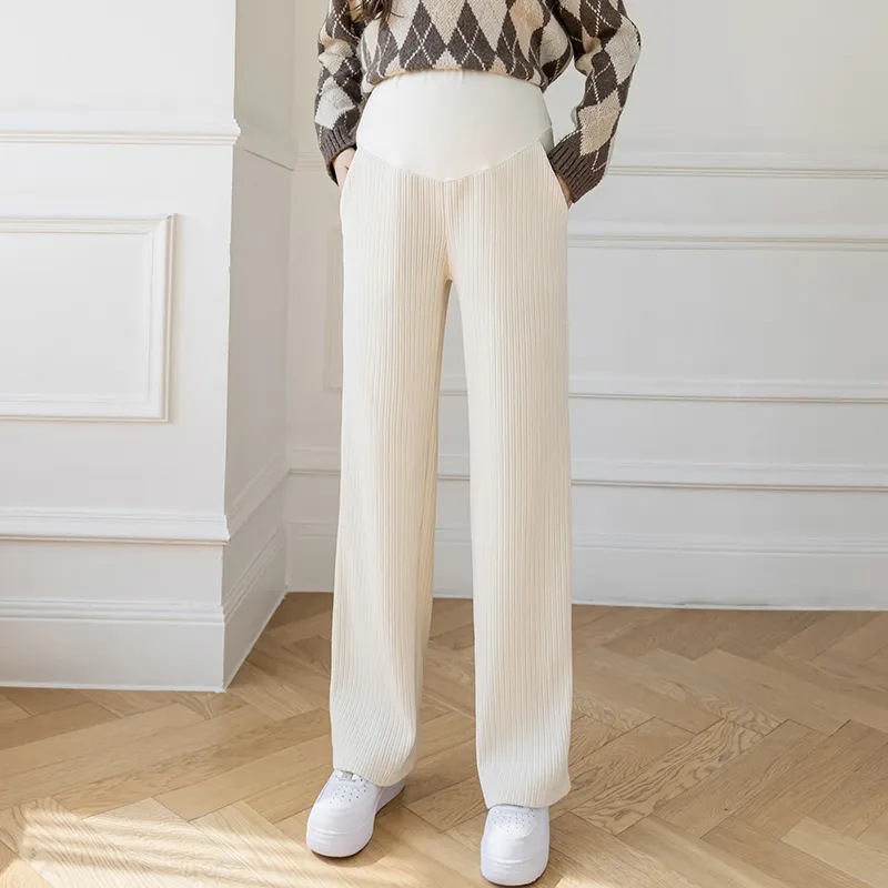 Pantalones de primavera y otoño de las mujeres embarazadas Pantalones anchos de terciopelo chenille pantalones de verano ropa exterior pantalones casuales nuevos pantalones de apoyo del vientre con forro polar rectos
