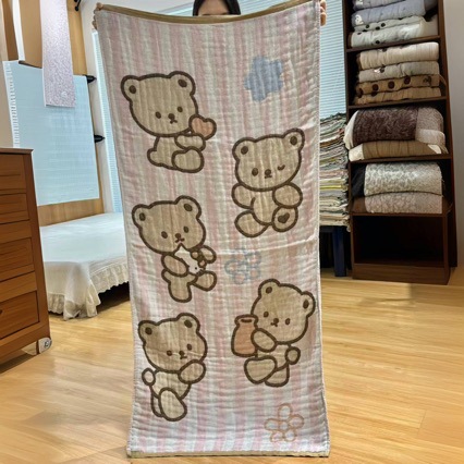 Gauze Bath Towel-Striped Care Bears (Class A Pure Cotton Washed)