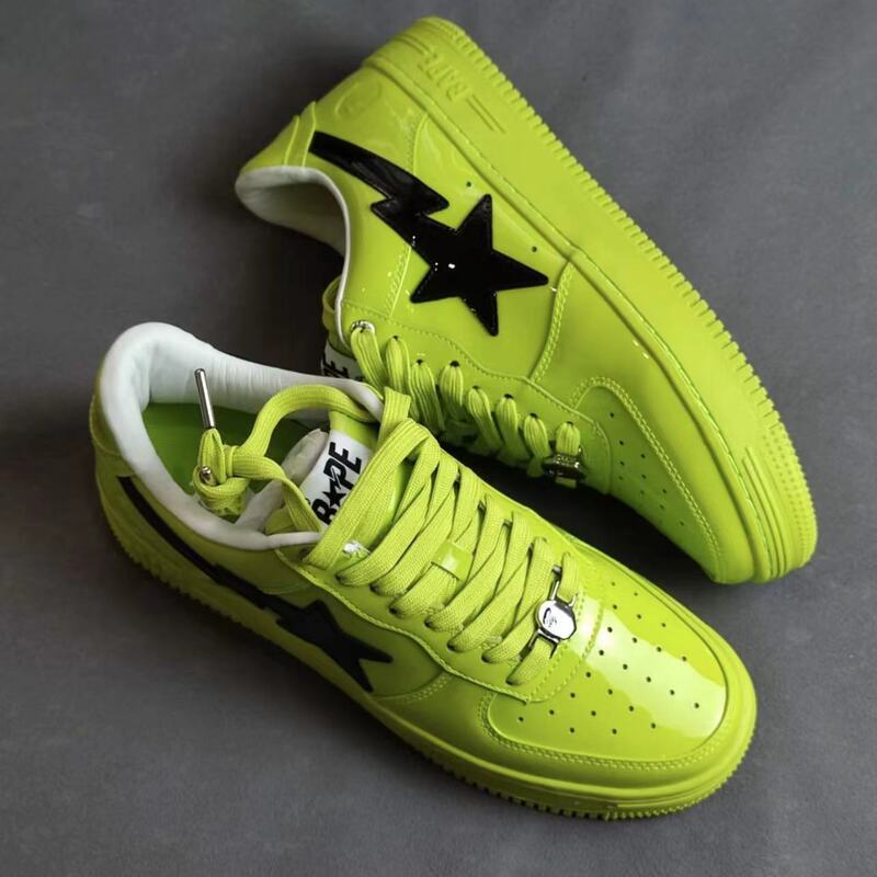 BAPESTA DUNK ブラック ホワイト グリーン パテントレザー ストリート トレンド バイブ ロートップ カジュアル スニーカー|undefined