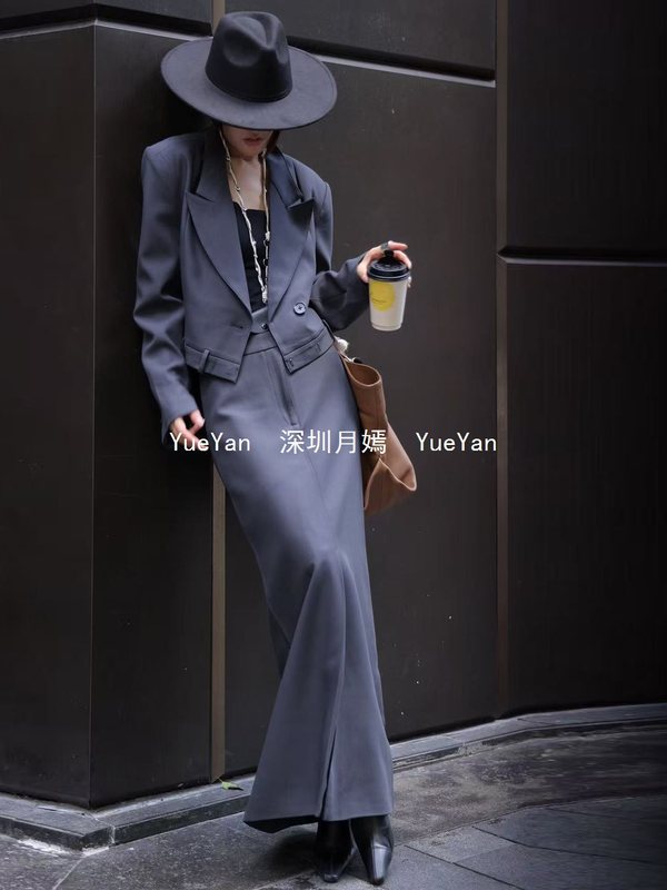深圳南油女装秋季时尚翻领长袖上衣+开叉半裙两件套 穿出属于|undefined
