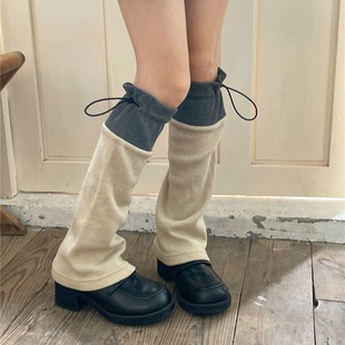 Niche khaki color matching wide leg socks autumn and winter coffee brown cotton leg Y2K hot girls pile socks boots women
