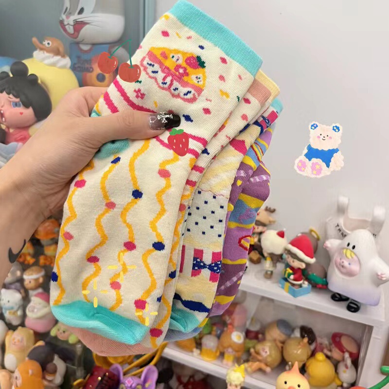 Small Cake Retro Flower Harajuku Contrast Color Student Spring and Summer Japanese Lolita Lori Sweet Korean Style Flower Socks