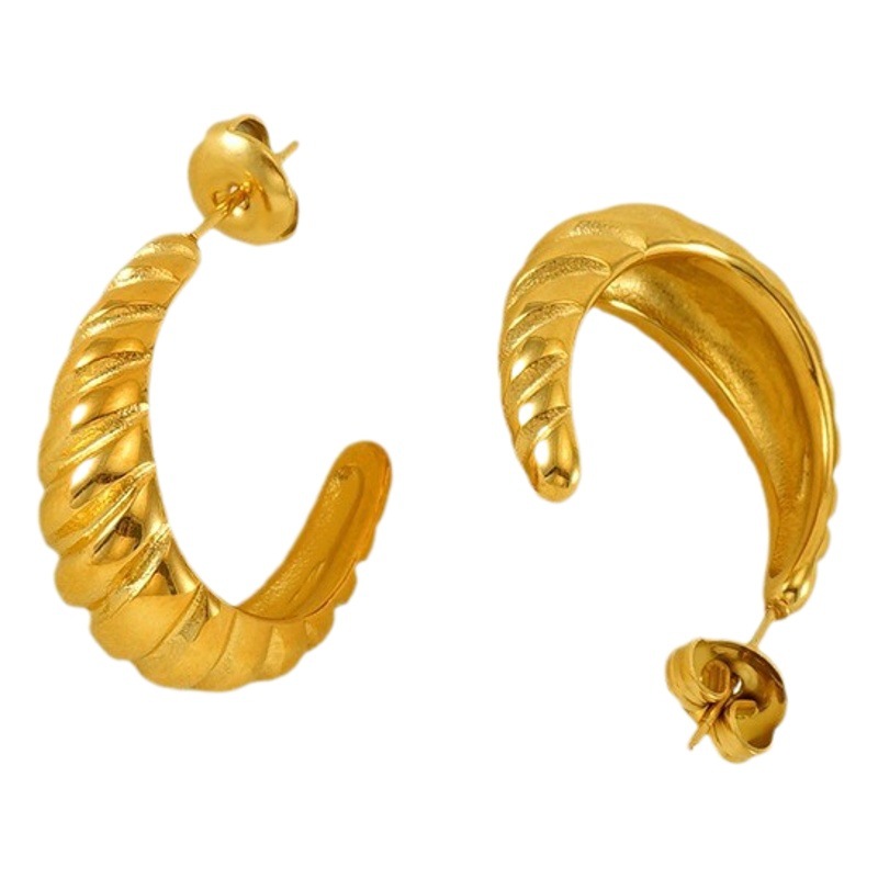 Transfronterizo europeo y americano nuevo 18K chapado en oro no desvanecimiento pendientes ins moda de alto grado retro espiral a rayas pendientes para las mujeres