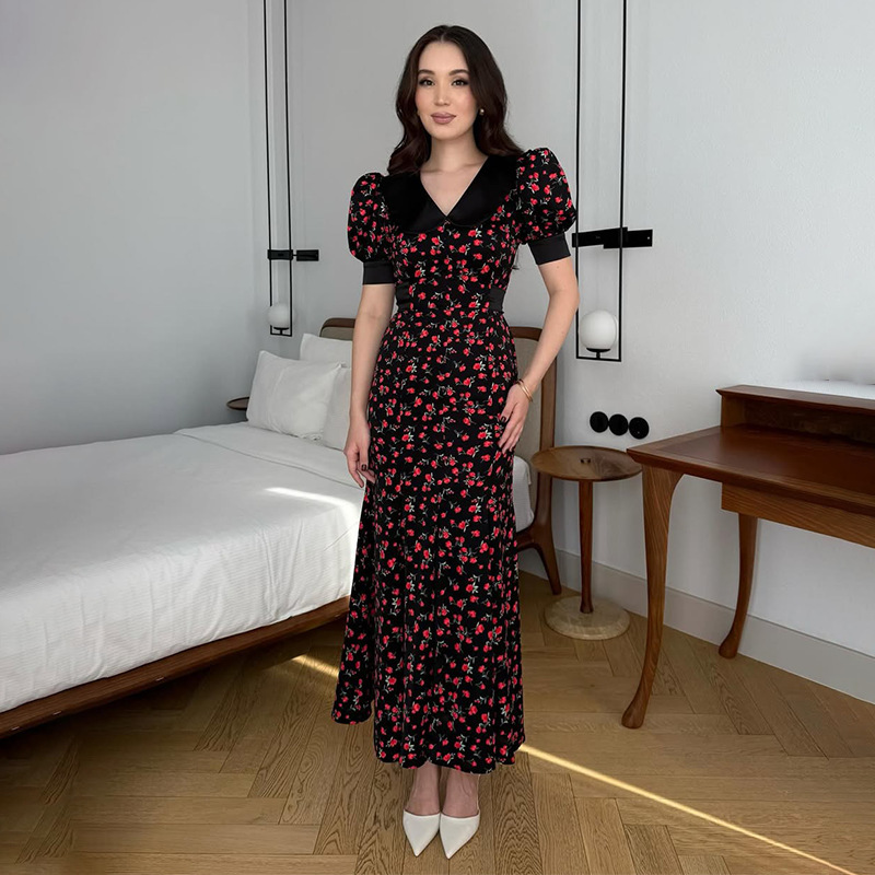2025秋欧美亚马逊跨境外贸女装新款纯色长袖POLO领印花包臀连衣裙|undefined