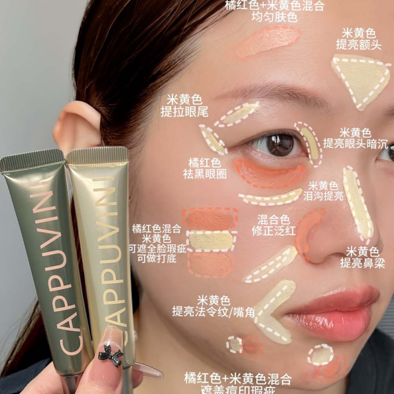 CAPPUVINI Color Correction Concealer para cubrir las manchas faciales, acné, maquillaje hidratante y seco, concelador de color