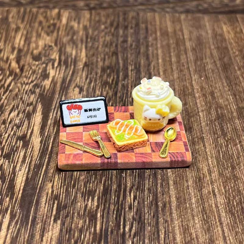 微缩娃娃屋迷你食玩树脂甜甜圈土司Kt咖啡过家家玩具迷你摆件套装|undefined