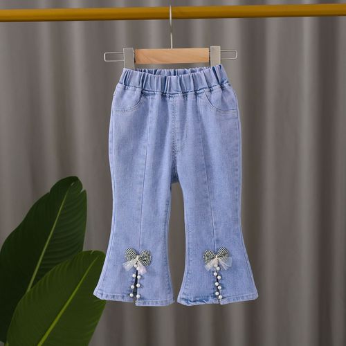 INS Korea Children's Apparel 2024 Spring and Autumn Medium and Small Girls' Bell Bottom Jeans Elastic Pants Stylish Pants