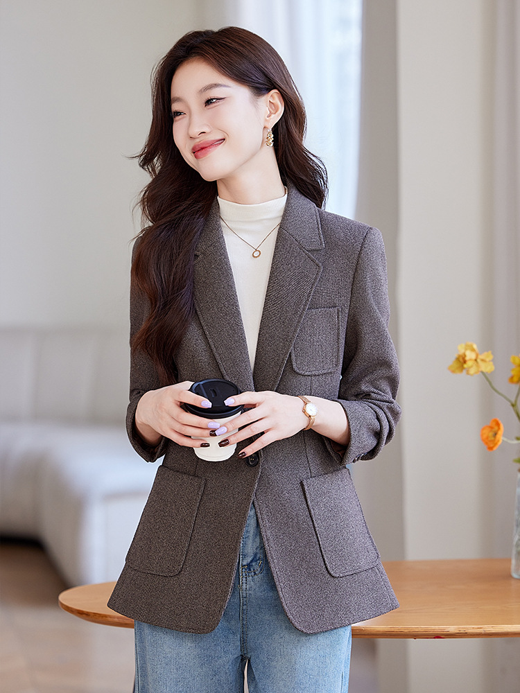 (2개) 회색 모직 작은 세트 자켓 여성의 2024 가을과 겨울 새로운 우아한 작은 슬림 핏 캐주얼 세트 탑