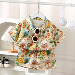 新款儿童短袖衬衫套装韩系宝宝潮流韩版时尚短袖短裤套装立体可爱