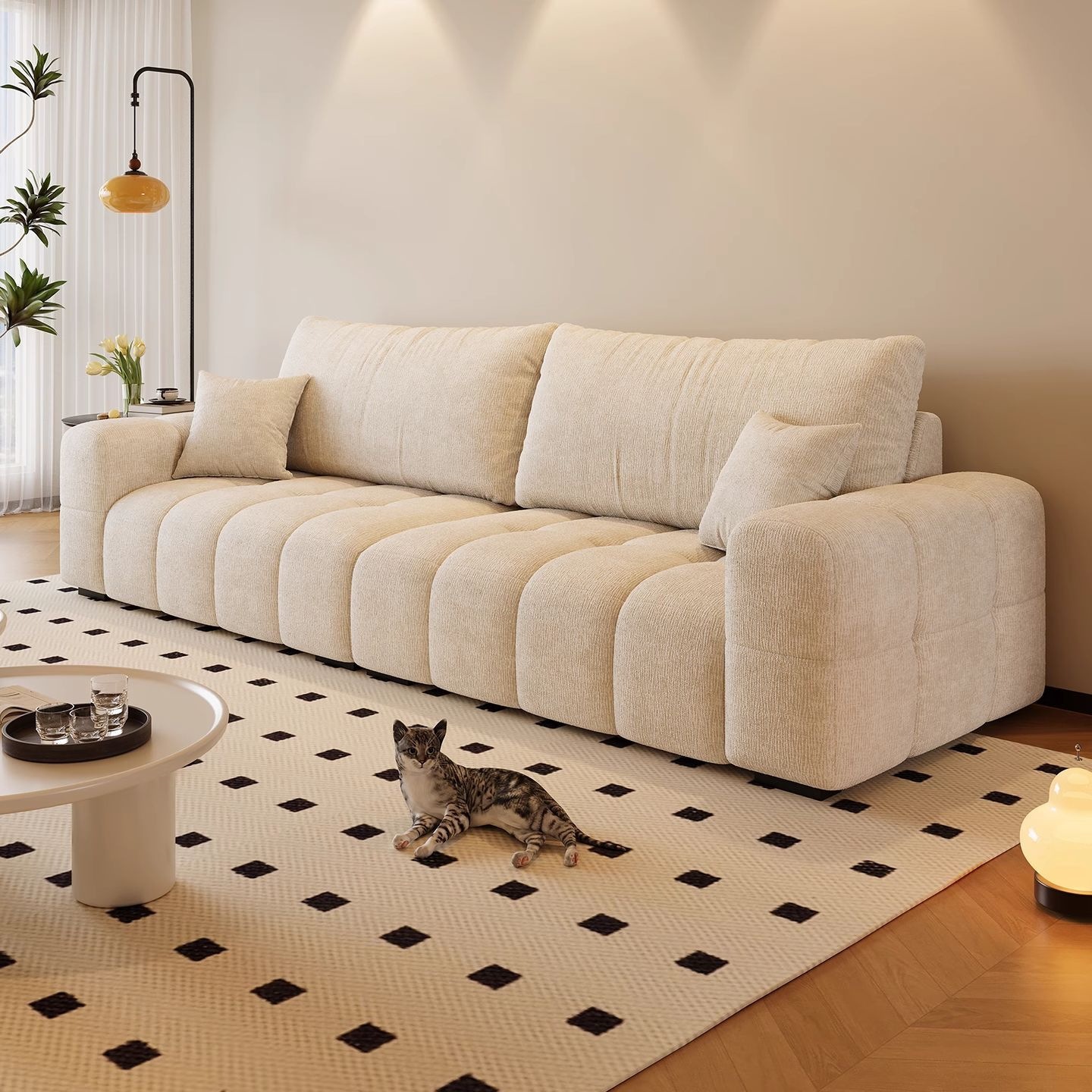 Chenille Velvet Sofa Living Room Small Apartment Cloud Puff Marshmallow New French Cream Style Retro Style