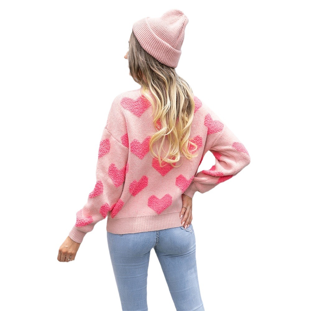 Suéter de punto con cuello redondo y estampado de corazones grandes, talla grande, para mujer, nueva moda de primavera 2026, éxito de ventas para exportación, ideal para el Día de San Valentín. image 6