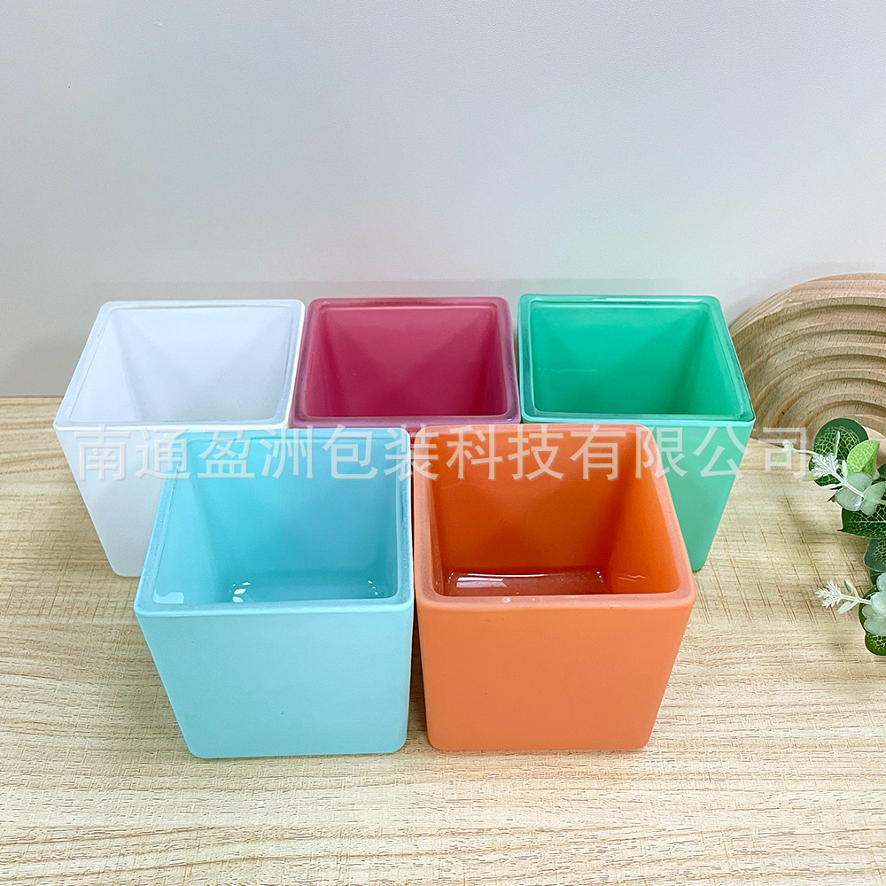 批发四方型蜡烛杯 方形蜡烛罐玻璃透明烛杯可印LOGO量大从优