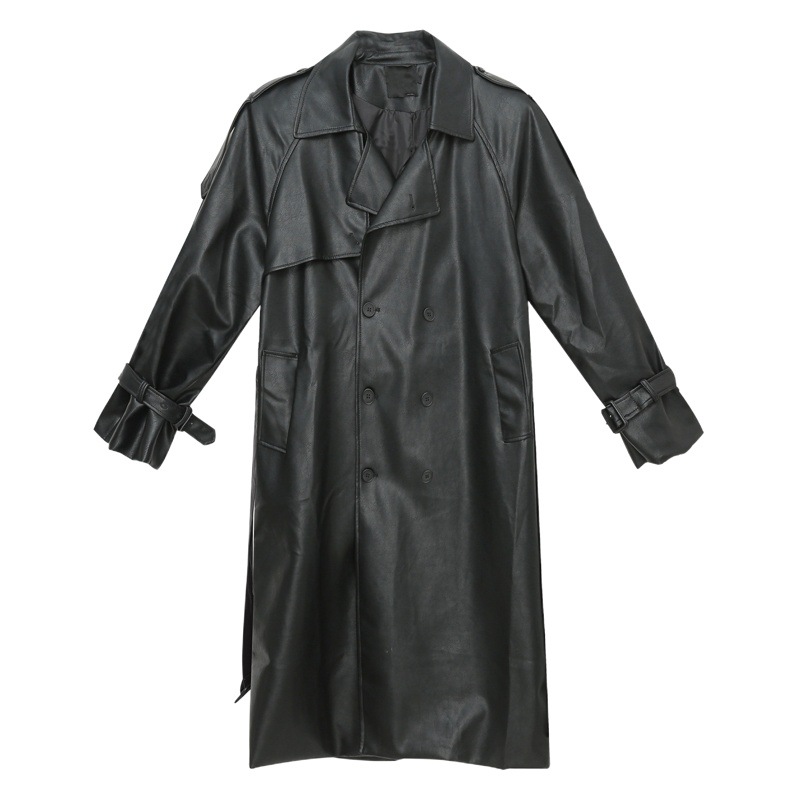 Mtlclothes ropa de Hombre | 2023 otoño e invierno nuevo vintage costura deconstrucción diseño largo trench coat cuero para hombres