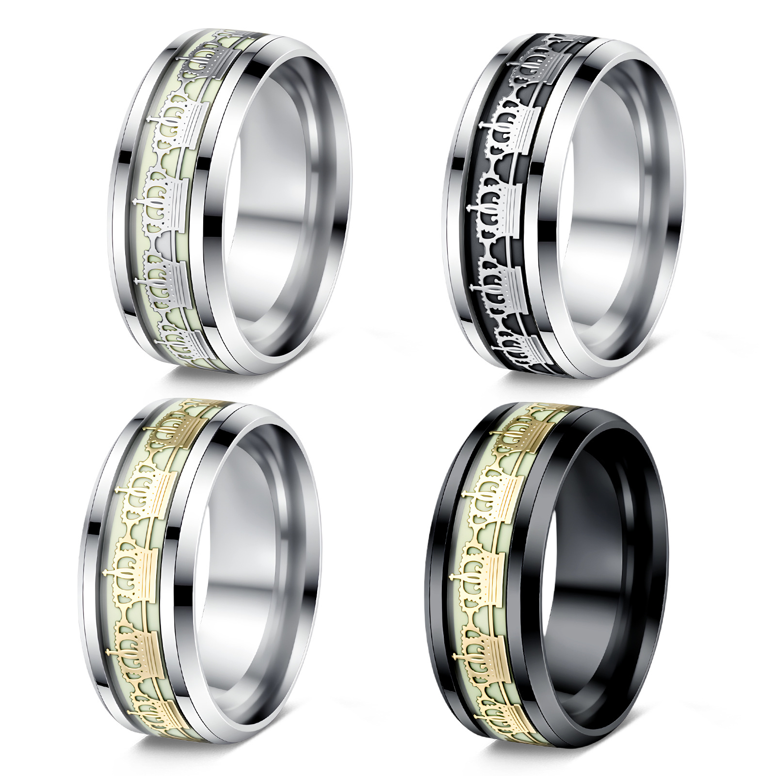 夜光皇冠不锈钢戒指男经典复古欧美指环情侣饰品跨境电商爆款