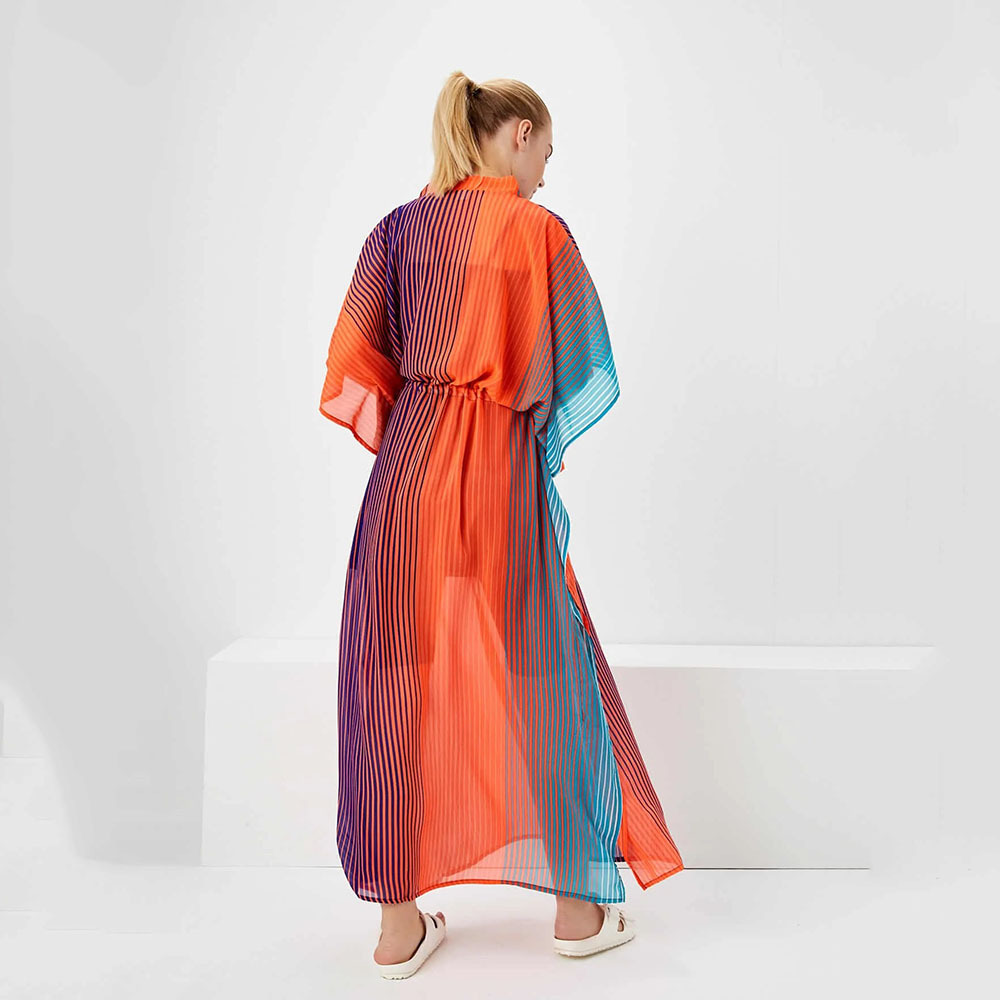 Transfronteriza Amazon nuevo rayas impreso playa blusa cordón vestido bikini protección solar camisa traje de baño Z107