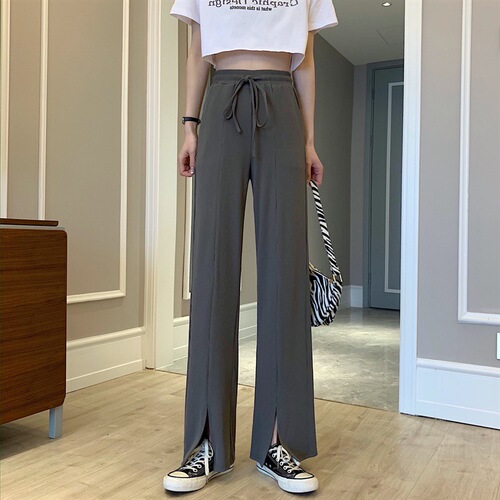 Women's Black Split Leggings 2025 New Summer Thin Slimming Loose Fit High-Waisted Flowy Wide Leg Pants for Students