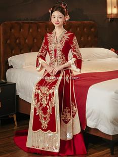 Neck Xiuhe Dress Bride High-class 2024 New Chinese Style Wedding Dress Wedding Toast Dress Show Kimono Velvet Women