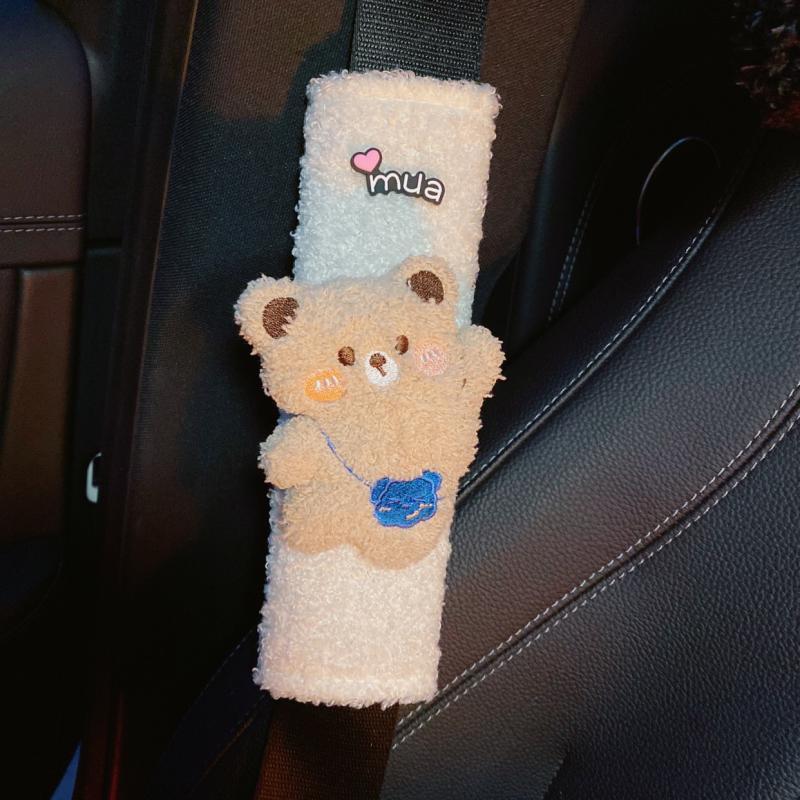 Car Seat Belt Shoulder Cover Cashmere Car Interior Cartoon Cute Bear Doll Car Seat Belt Protective Cover