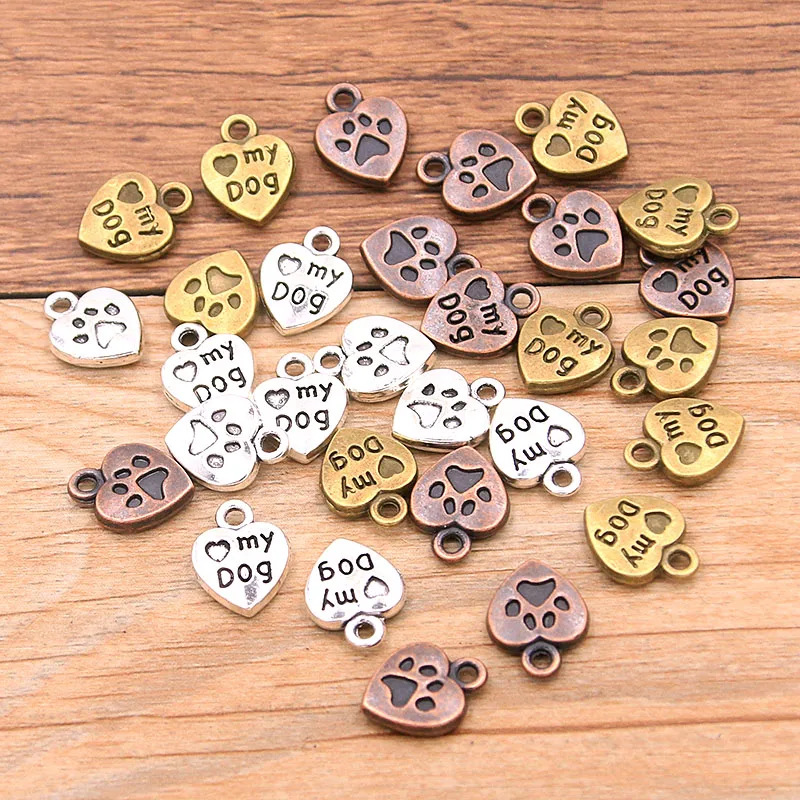 3色 DIY合金配件 爱心字母my dog挂件 吊坠项链手镯配件 13*10mm