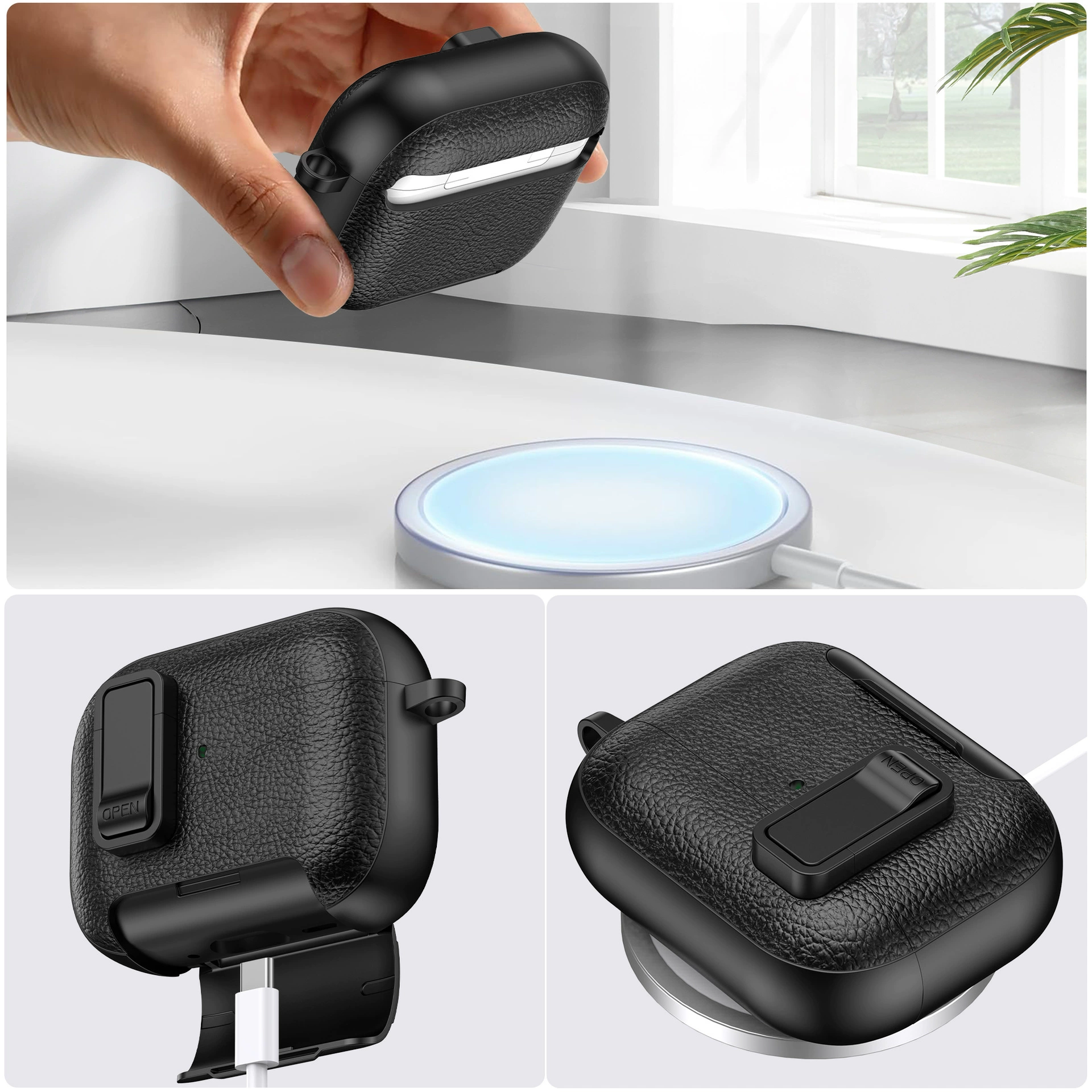 Подходит для наушников AirPods 4 раковина мобильного держателя замок Pro2 бизнес-мальчики наушники Pro3 простая кожаная отделка