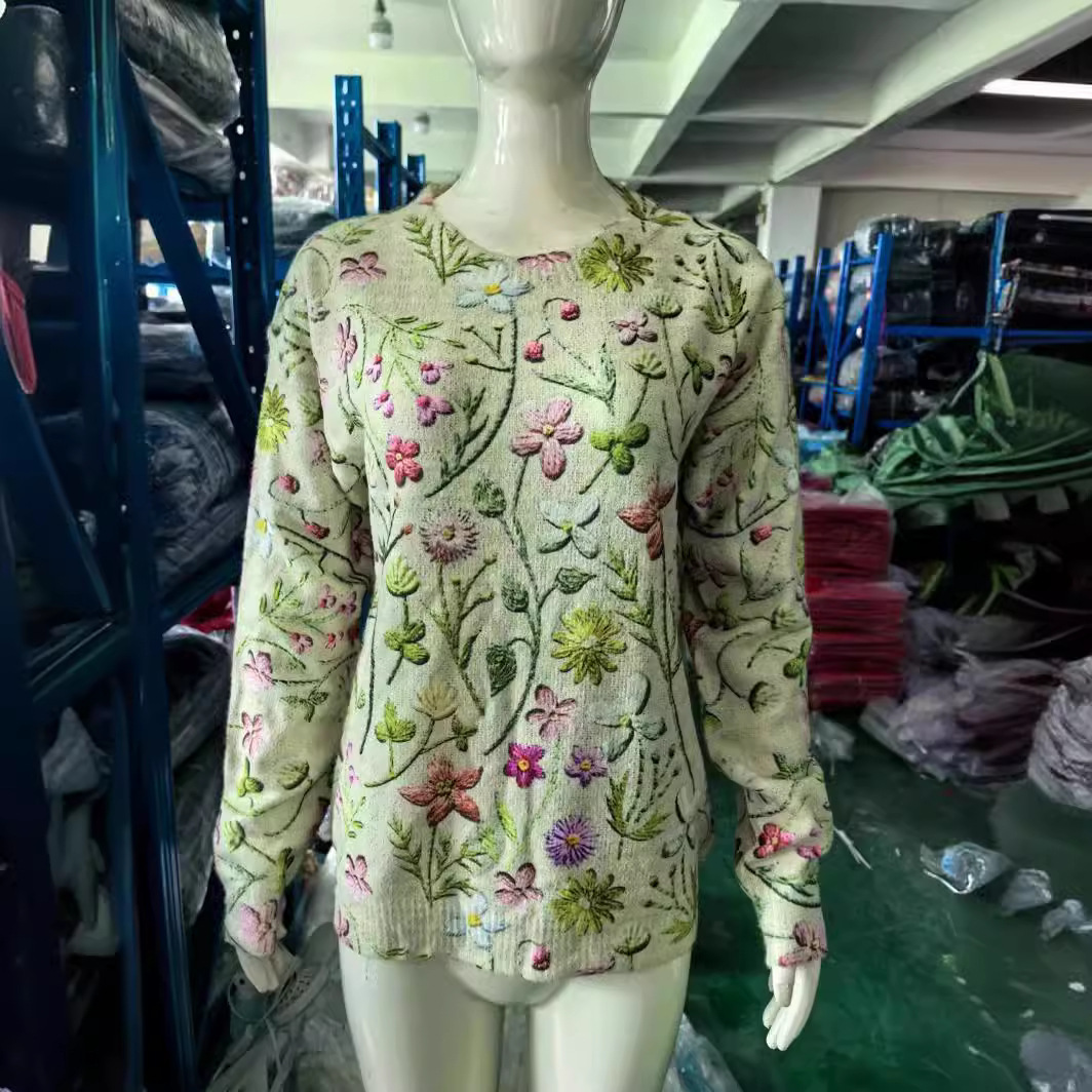 Pull femme imprimé en 3D avec capuche à motifs, haut en maille à manches longues ample et décontracté_voghion.com