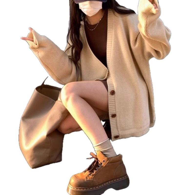 慵懒风单排扣针织开衫2025秋冬季新款宽松韩版针织毛衣外套上衣女|undefined