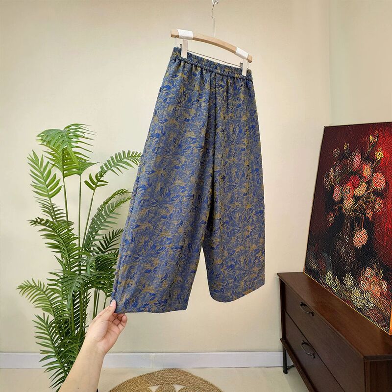【Zhi Li】New Chinese-Style Retro Jacquard Casual Slim-Fit Pants 2026 Summer New National Style Elastic Waist Pants for Women 【Zhi Li】New Chinese-Style Retro Jacquard Casual Slim-Fit Pants 2026 Summer New National Style Elastic Waist Pants for Women