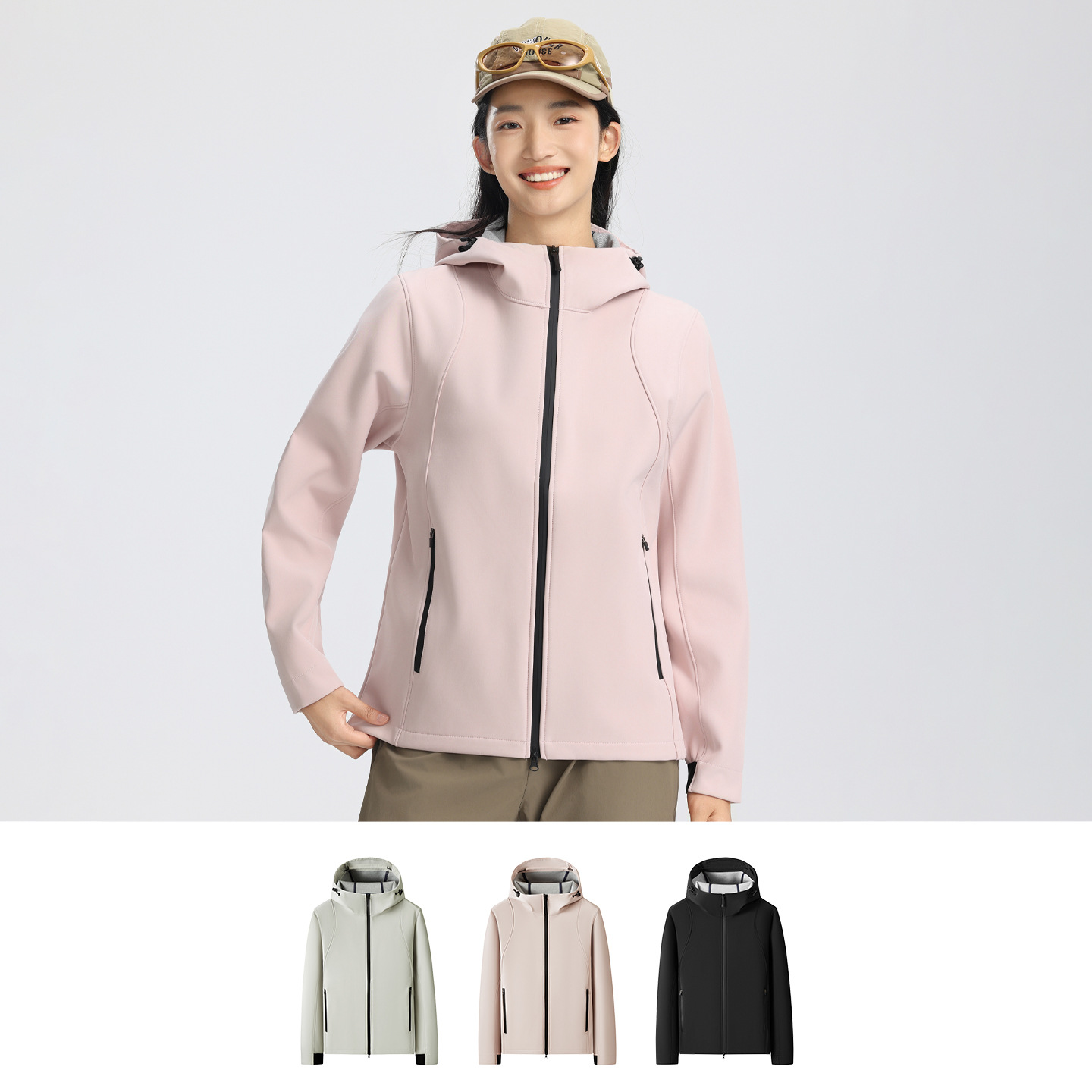 冲锋衣女款印字logo户外防风防水外套骑行徒步登山连帽软壳衣印花