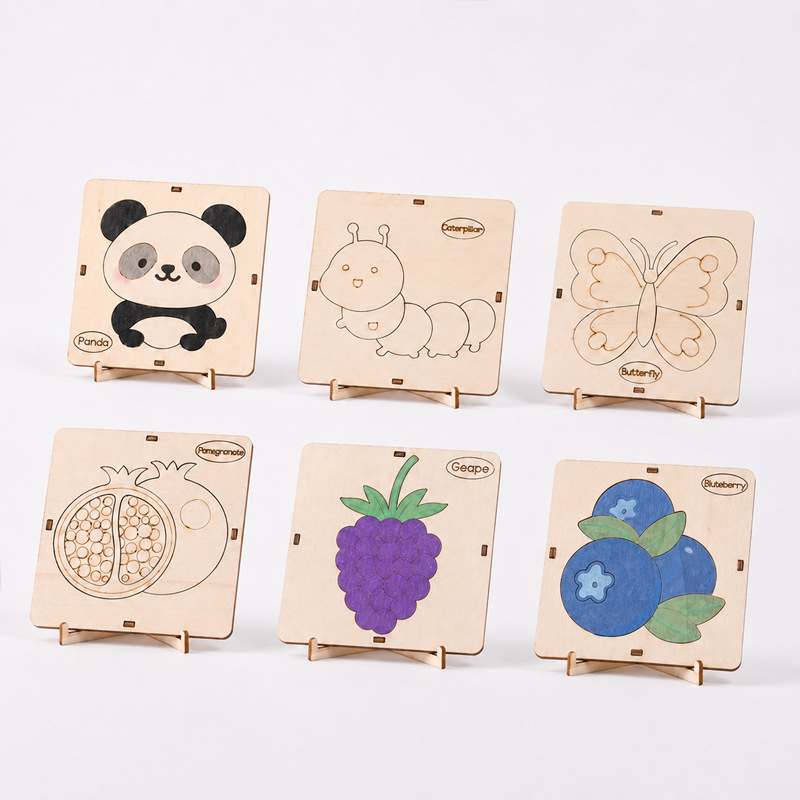 Mont 's Educación temprana madera puzzle infantil dibujado a mano DIY encantador regalo de juguetes de frutas animales