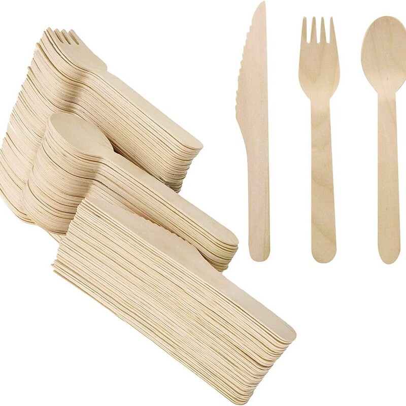Biodegradable and Compostable Disposable Wooden Knife, Fork and Spoon Salad Fork Western Birch Tableware Tissue Set Biodegradable and Compostable Disposable Wooden Knife, Fork and Spoon Salad Fork Western Birch Tableware Tissue Set