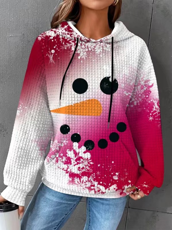 Women's Rugby Hoodie Waffle Knit Pullover Sweatshirt Print_voghion.com