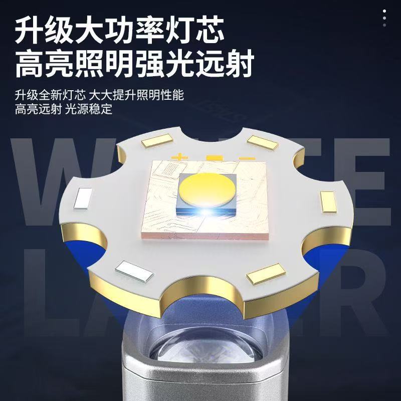 New Cross-Border White Laser Bright Flashlight Outdoor Waterproof Telescopic Zoom Lighting Flashlight Portable Wholesale