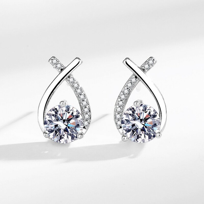 2023 New S925 Silver Needle Cross Zircon Earrings for Women, Versatile Design, Popular, Small and Exquisite Earrings
