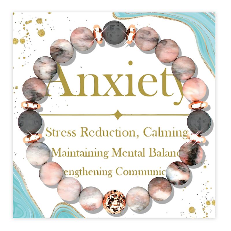 Handmade Beaded Bracelet Women's Healing Anxiety Relief Electroplated Volcanic Stone Gold Spacer Bracelet Pink Zebra Bracelet