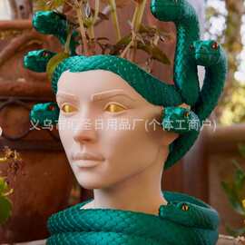 跨境新品美杜莎蛇头花盆神话蛇女雕像植物盆栽家居桌面装饰工艺品