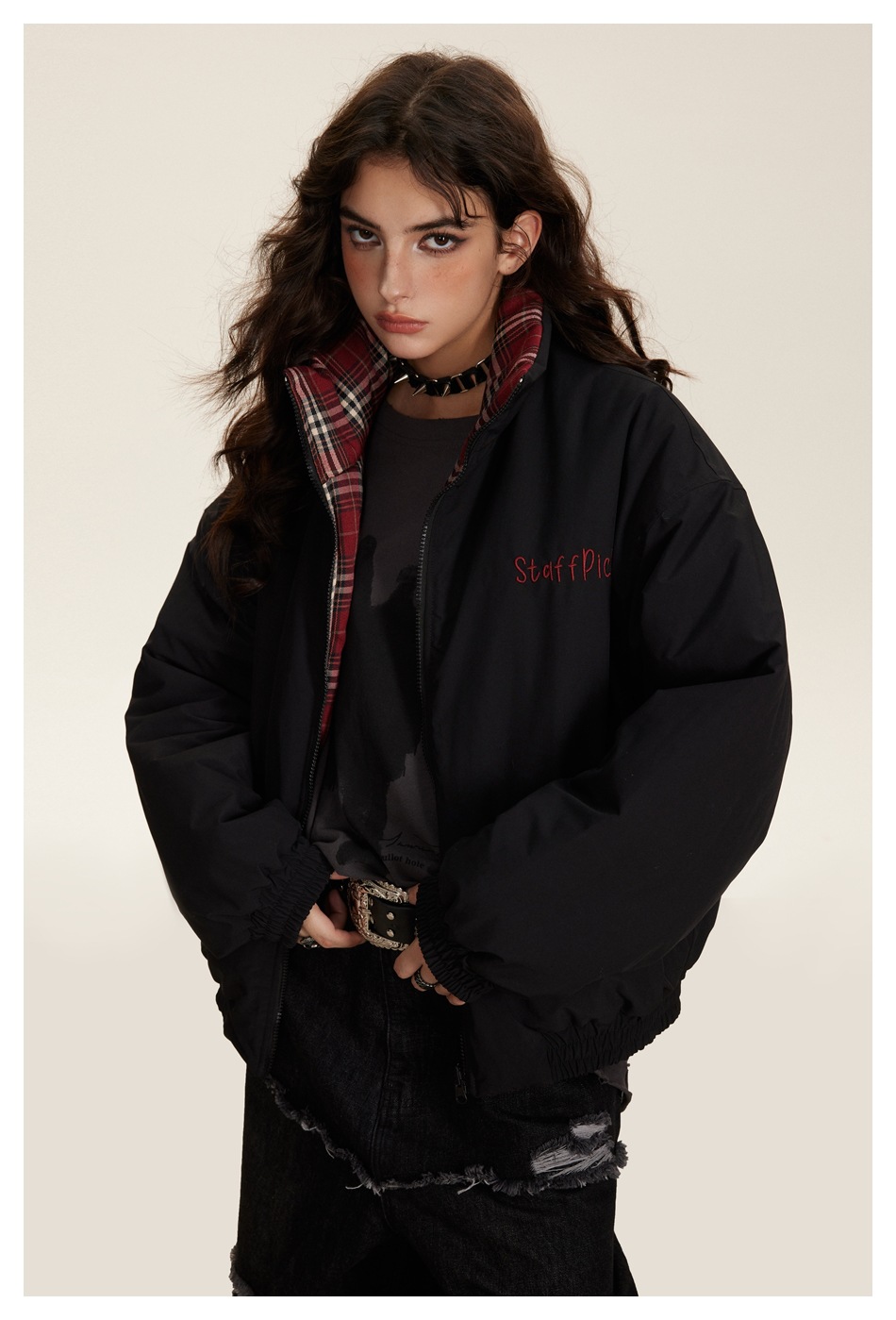 Herrenbekleidung Retro-Karierter Baumwollmantel Paar Wintermantel Männer und Frauen doppelseitiger Baumwollmantel mit Stehkragen_voghion.com