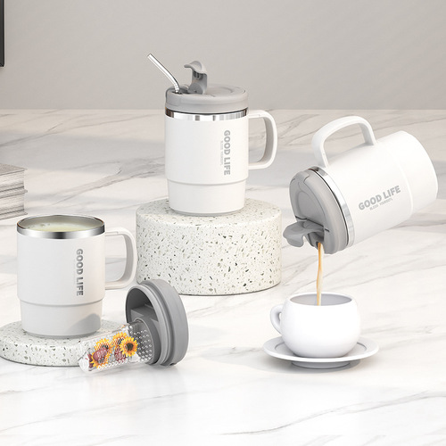New product 304 stainless steel mug double-layer cup home tea cup office coffee cup with lid 304 water cup gift