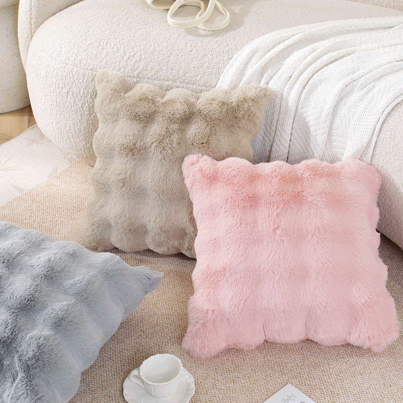 Fallo de conejo almohada de peluche balcón ventana flotante almohada de aire crema almohada de sofá sala de estar cojín de alta calidad invierno